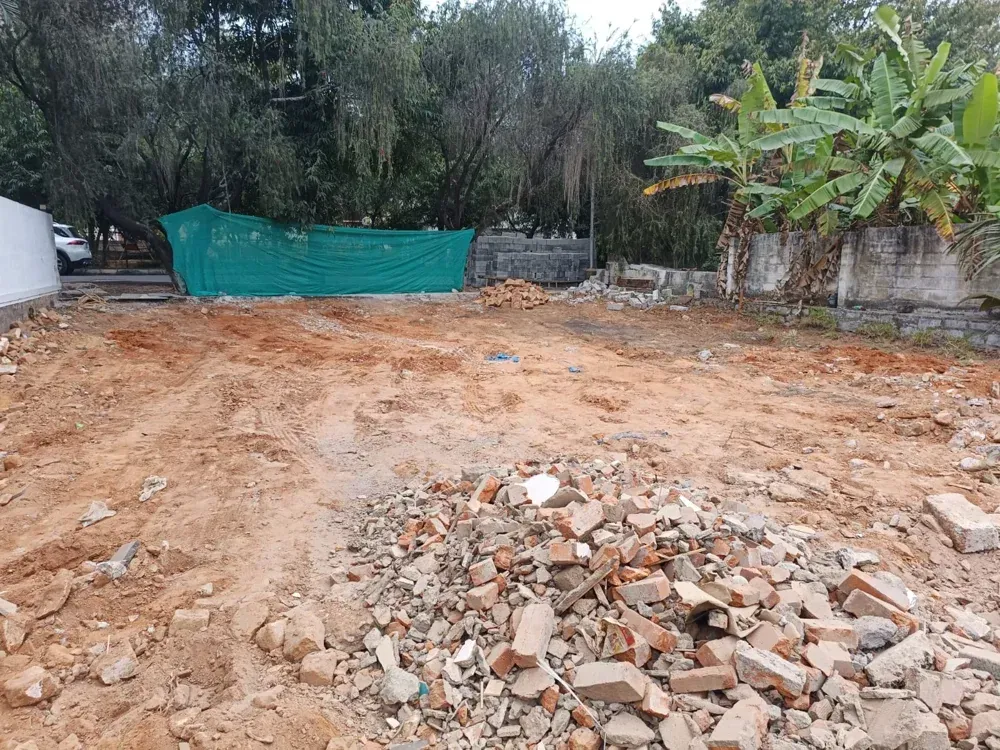 The cleared and levelled ground before the next stage of work.