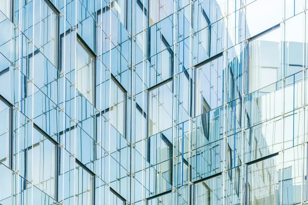 Modern building facade with architectural curtain-wall glazing