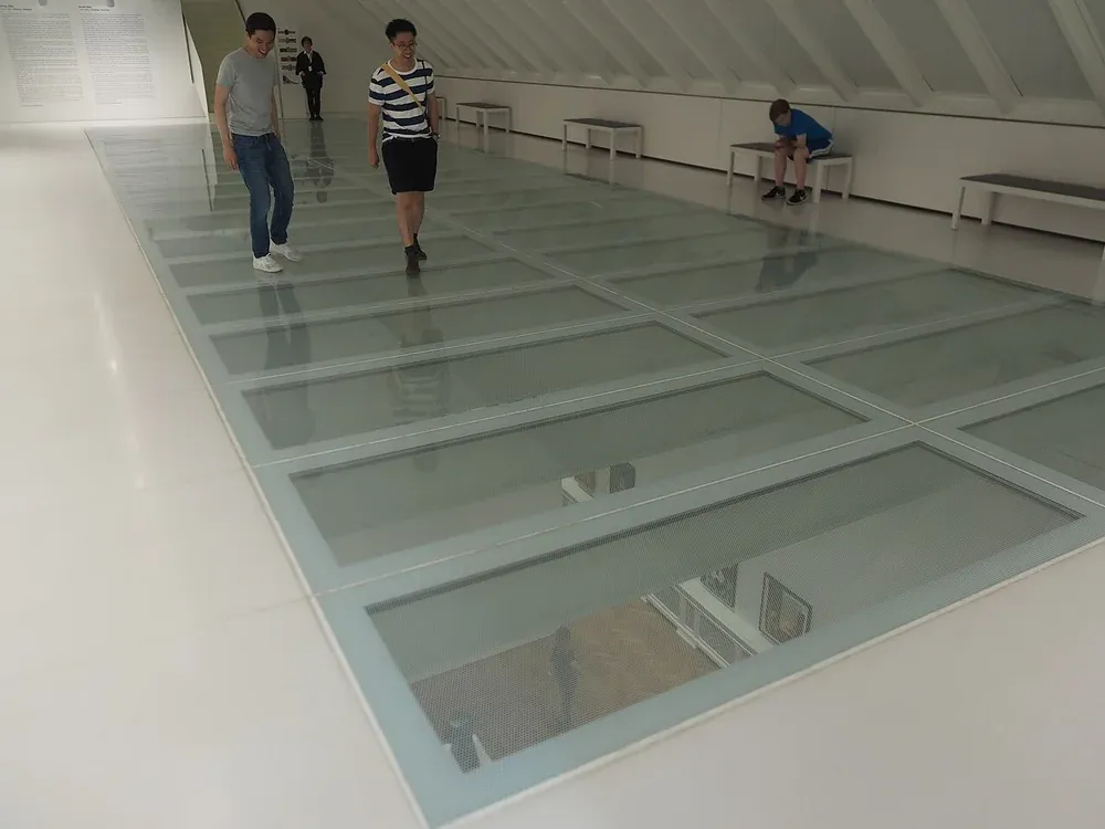 Architectural walk-on glass floor with the space below visible