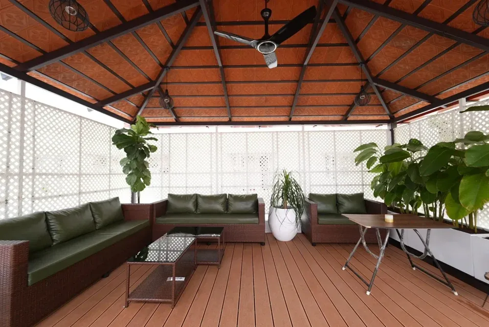 Double Mangalore tile pergola roof with a finished decorative underside