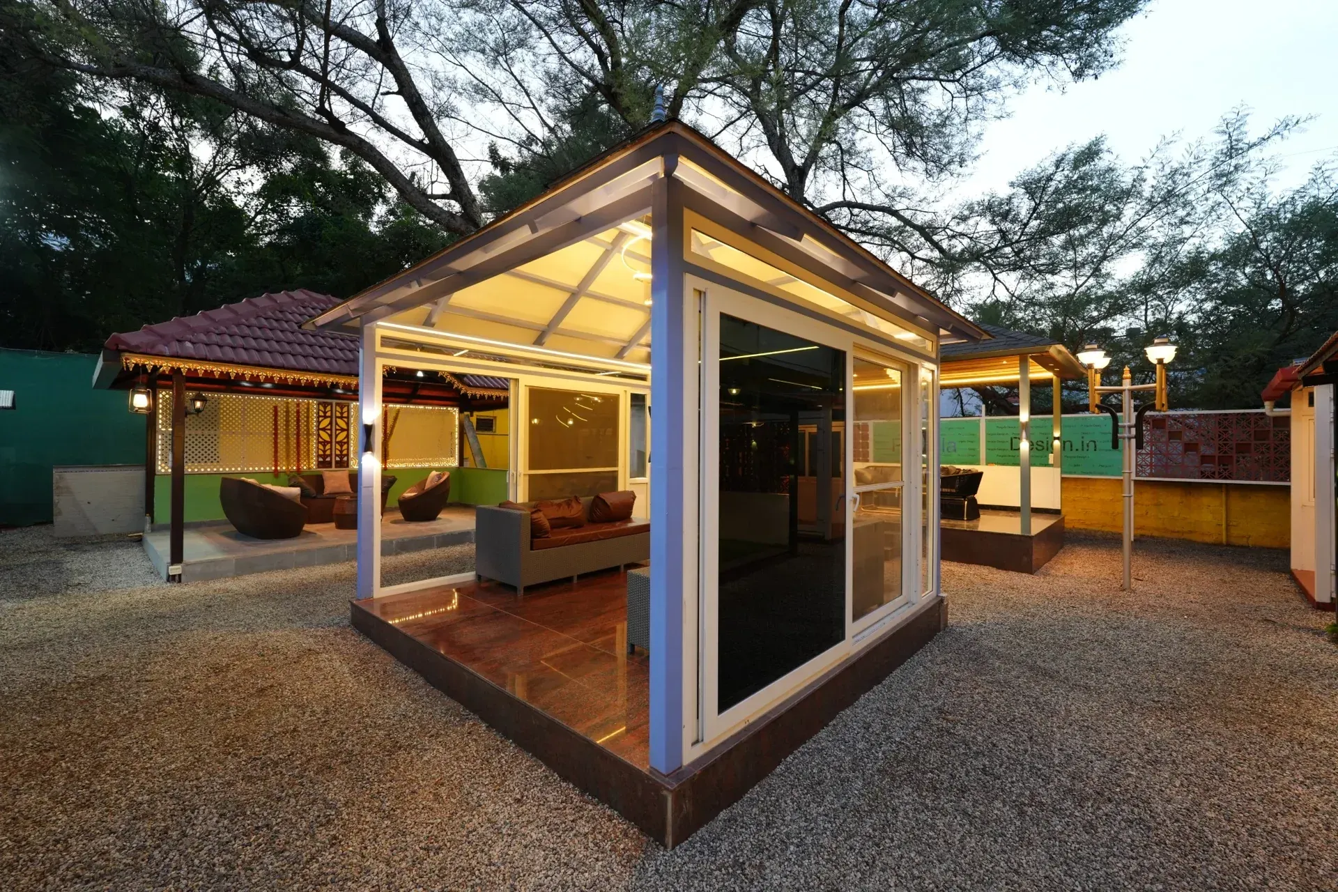 Side view of the premium enclosed pergola and its pitched roof