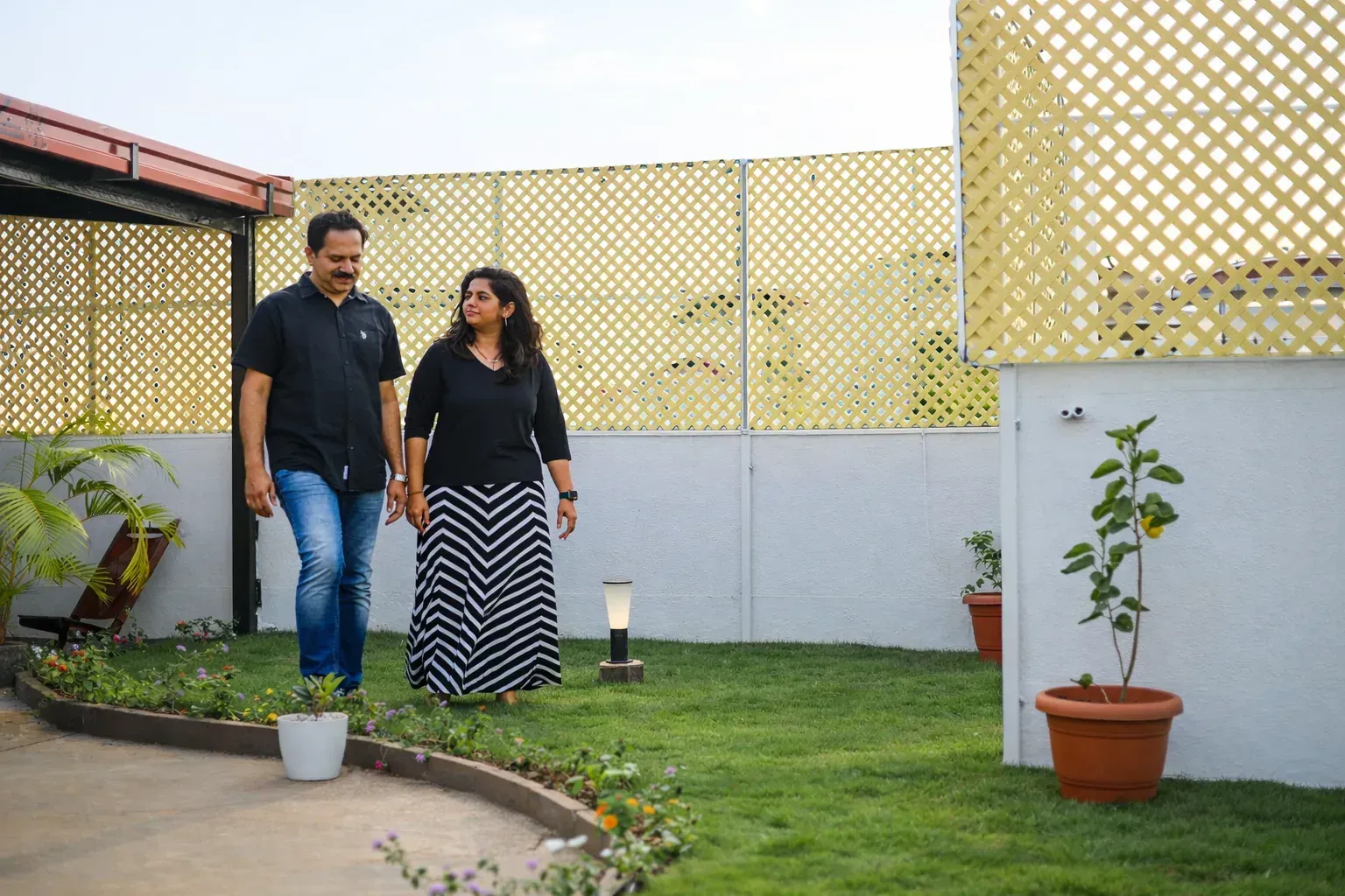 Rooftop garden after PVC lattice privacy panels were installed