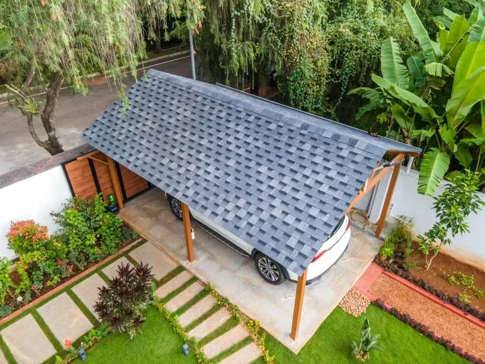 Shingles pergola roofing by PergolaDesign.in
