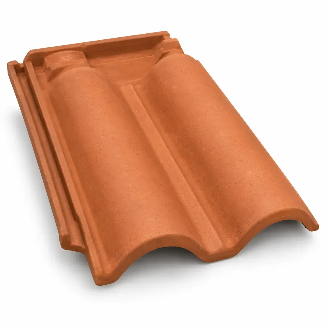 Illustration of a Mangalore clay top roofing tile showing its overlapping weather-facing profile