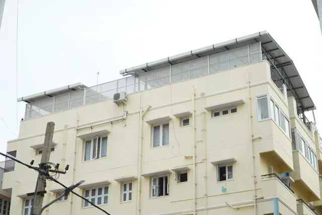 Upper-floor roof covering seen from outside the building